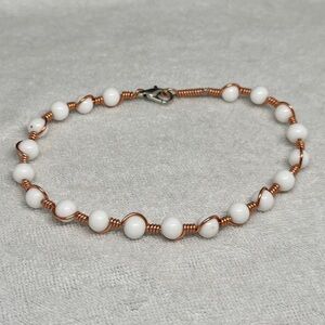 White Bead Bracelet with Copper wire
